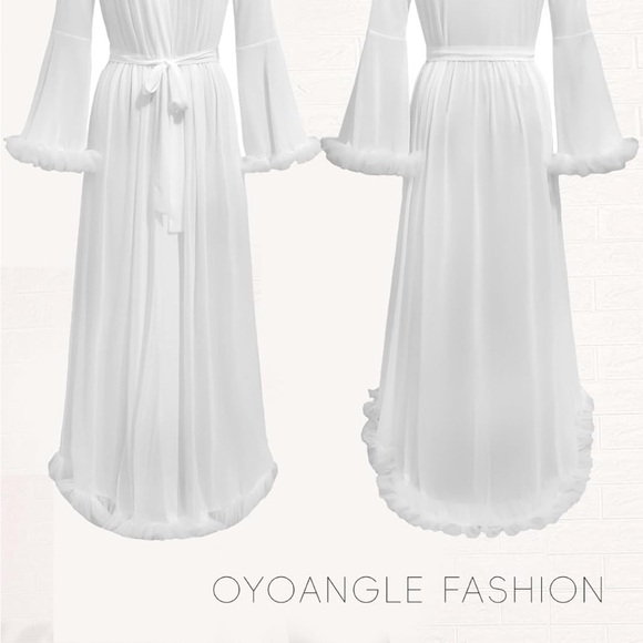 Amazon White Sheer Ruffle Robe - Picture 5 of 7